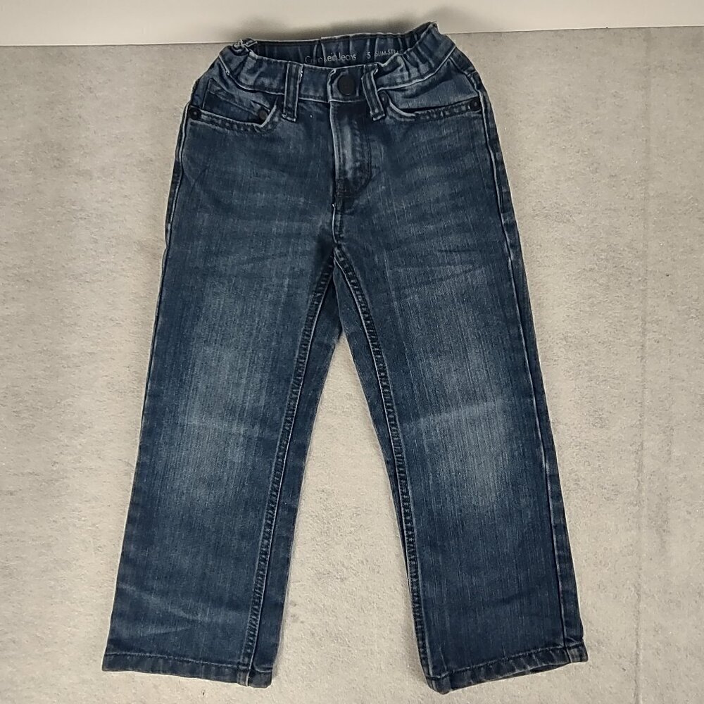 Calvin Klein Girls (Kids) Slim Straight Leg Cotton Blend Blue Jeans Size 5